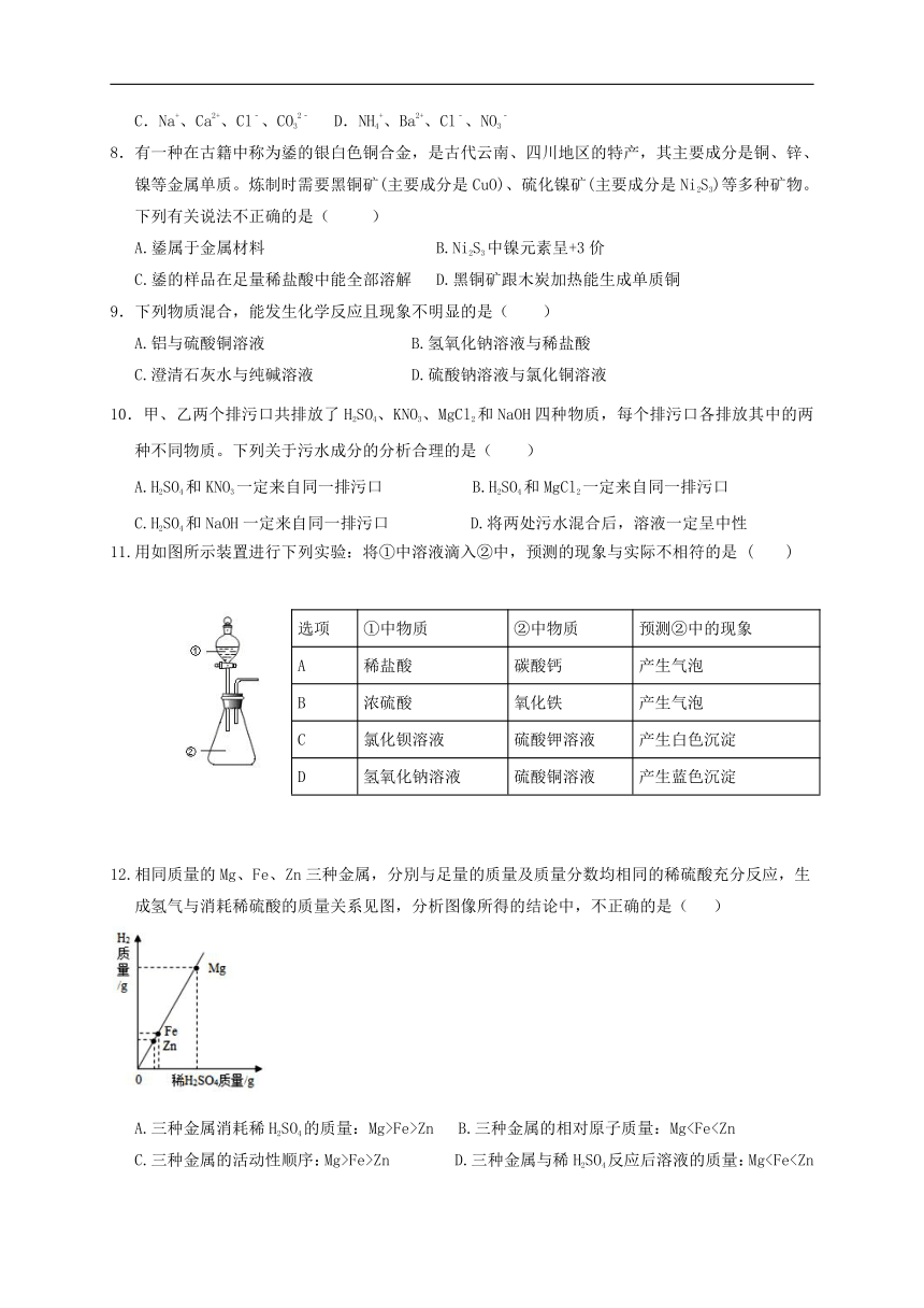 浙教版科学九年级上册（九）第2章 物质转化与材料利用 单元综合练习（含答案）