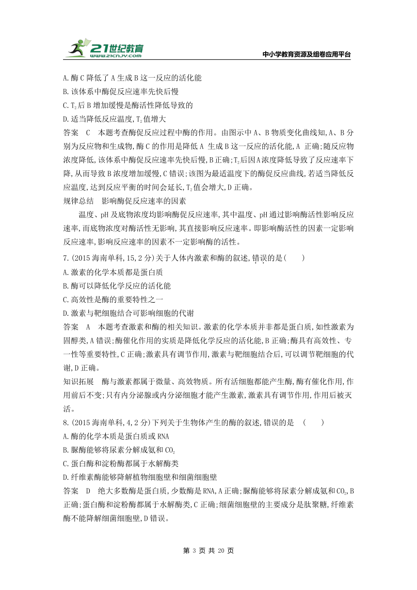 新人教一轮复习-10年真题分类训练：专题4 酶与ATP（Word版含解析）