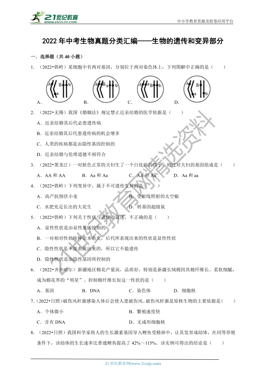 【备考2023】2022年中考生物真题分类汇编9——生物的遗传和变异部分（含解析）