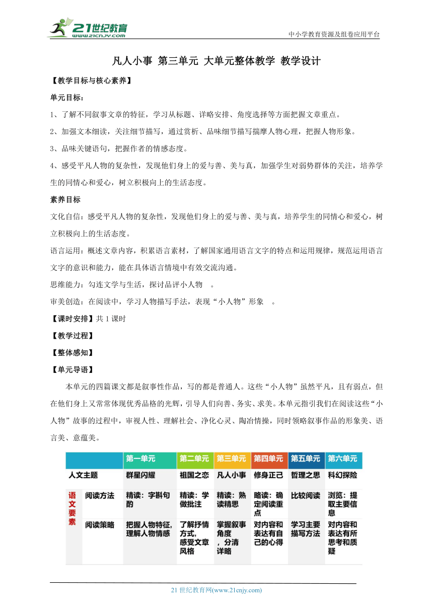 【核心素养目标】人教统编版语文七下 第三单元 大单元整体教学 教案