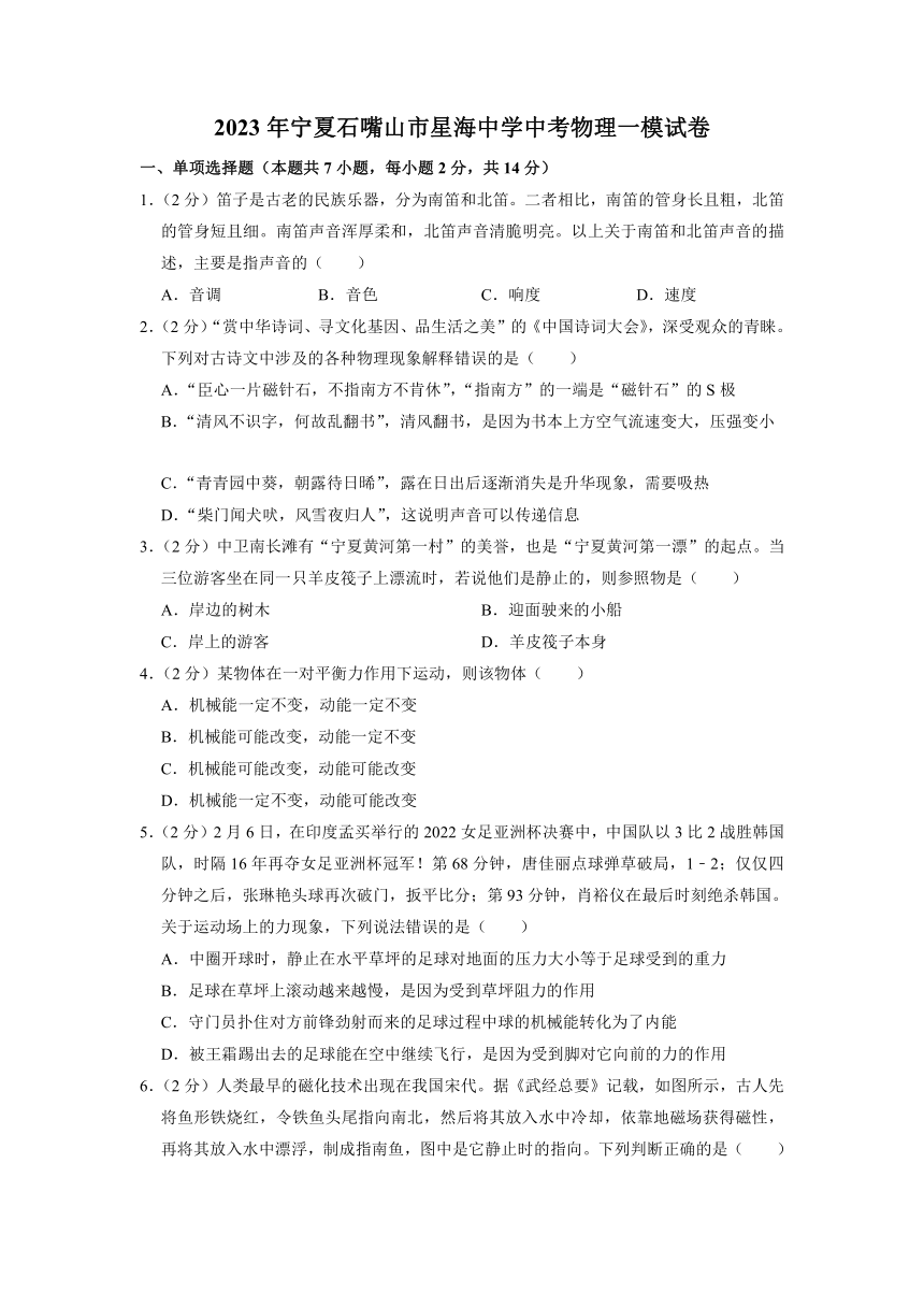 2023年宁夏石嘴山市星海中学中考物理一模试卷（含解析）