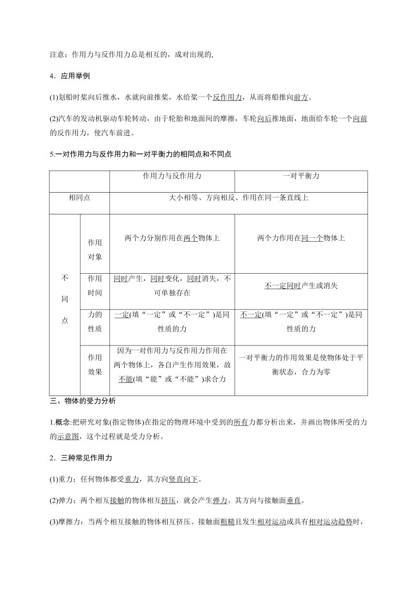 5 牛顿第三定律—【新教材】人教版（2019）高中物理必修第一册初升高衔接预习讲义（第三章）（word版学案）