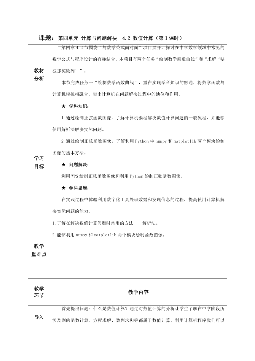 4.2 数值计算（第一课时）教案 2021-2022学年高中信息技术教科版（2019）必修1