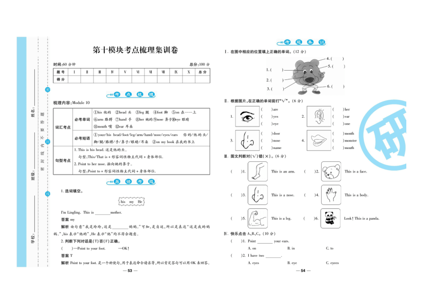 外研版（三年级起点）三年级上册Module 10考点梳理及练习（图片版无答案 无听力试题）