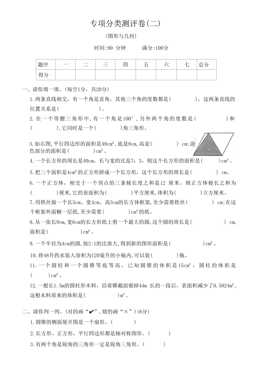 北师大版 六年级 数学 下册 专项分类测评卷(二)图形与几何（含答案）