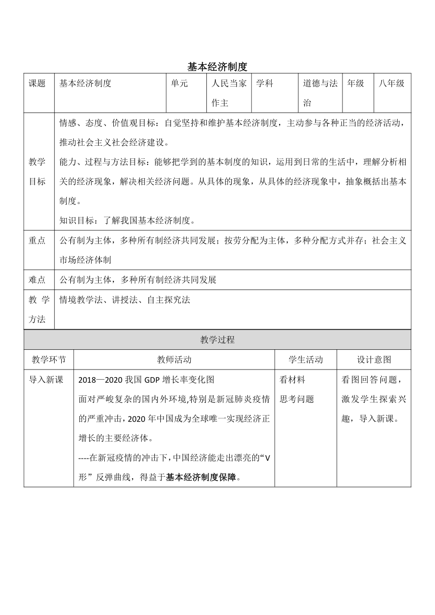 5.3基本经济制度 教案 （表格式）