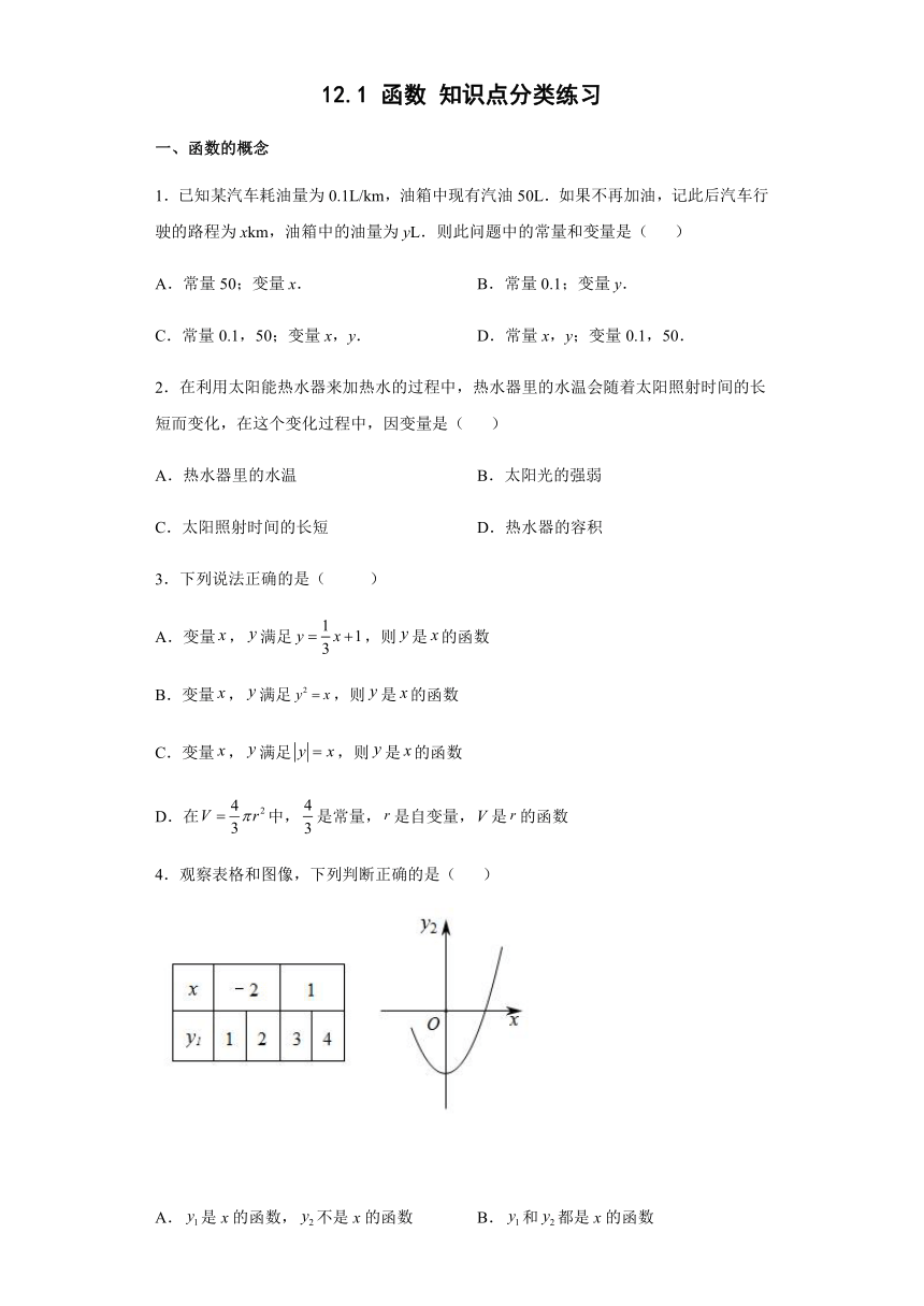 沪科版八年级数学上册12.1函数知识点 分类练习 （word版 含答案）