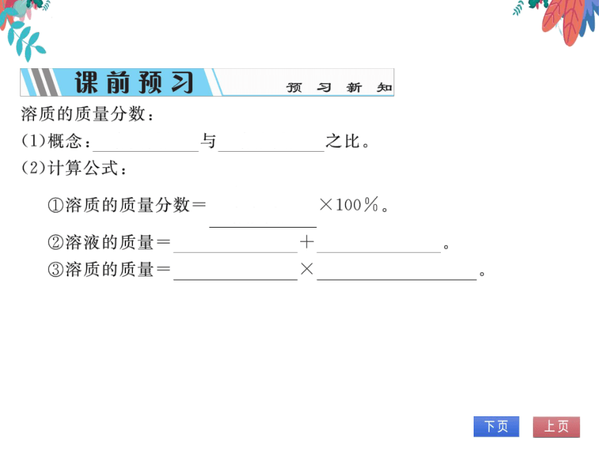 【人教版】化学九年级下册-第九单元 课题3 第1课时 溶质的质量分数 (习题课件)