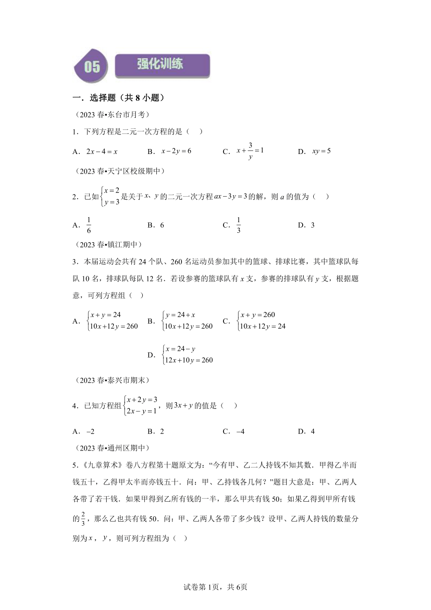 第10章第12讲二元一次方程组2 同步学与练 （含解析）2023-2024学年数学苏科版七年级下册