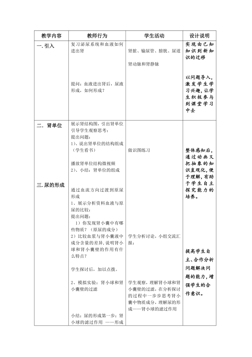 沪教版生物八年级第一册1.2.7泌尿系统如何维持内环境稳定的---尿的形成教案