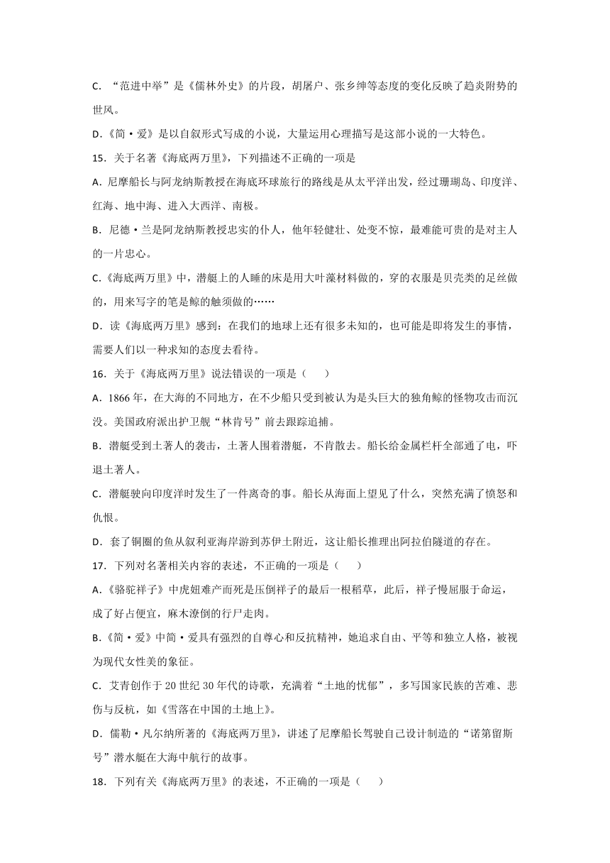 名著导读《海底两万里》练习题（含答案）