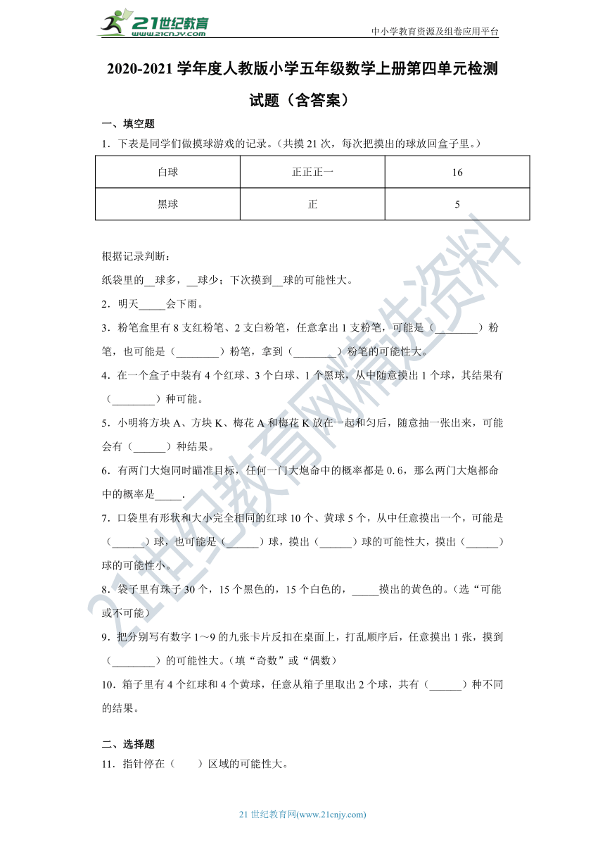 2020-2021学年度人教版小学五年级数学上册第四单元检测试题（含答案）