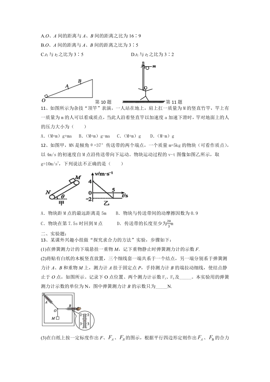 江苏省扬州市江都区2021-2022学年高一上学期期末复习物理试卷（Word版含答案）