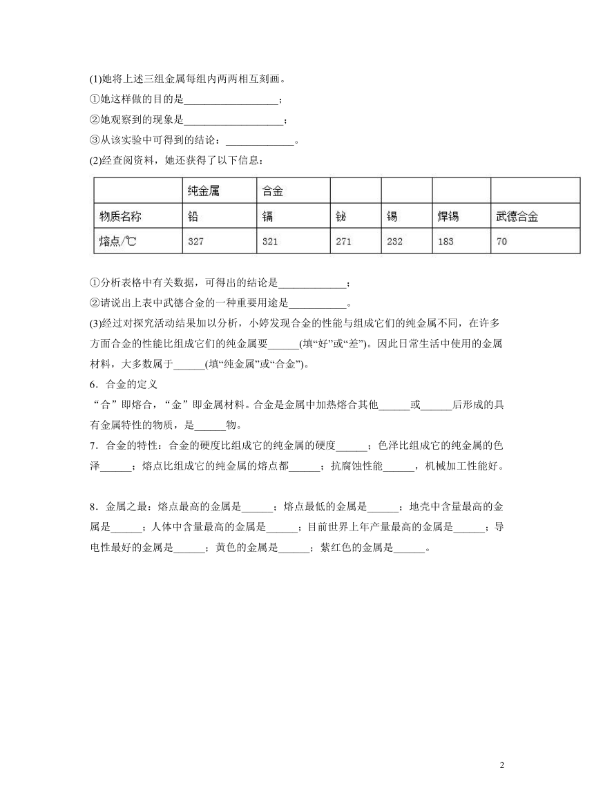 化学人教版九下课前预习练：8.1 金属材料（含答案）