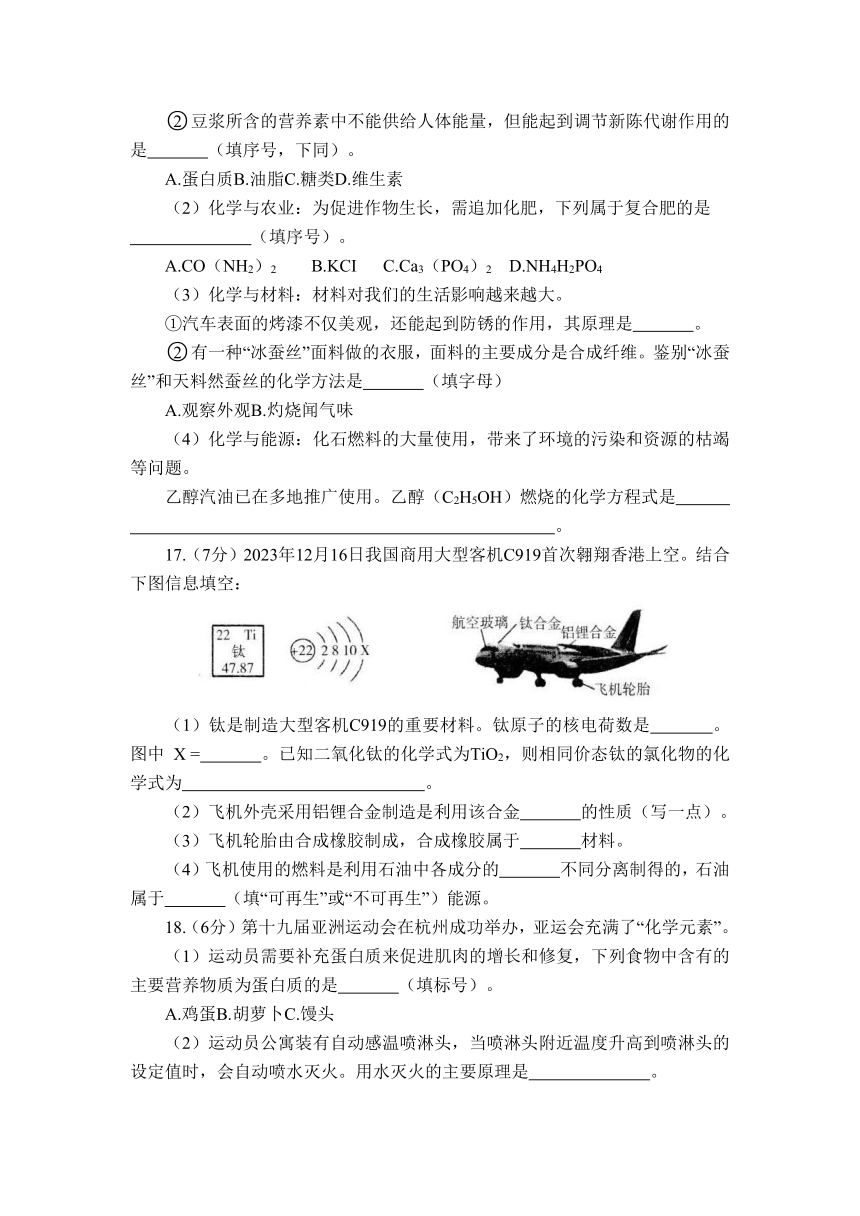 2024年山东省烟台市招远市初中学业水平适应性考试化学试题（含答案）