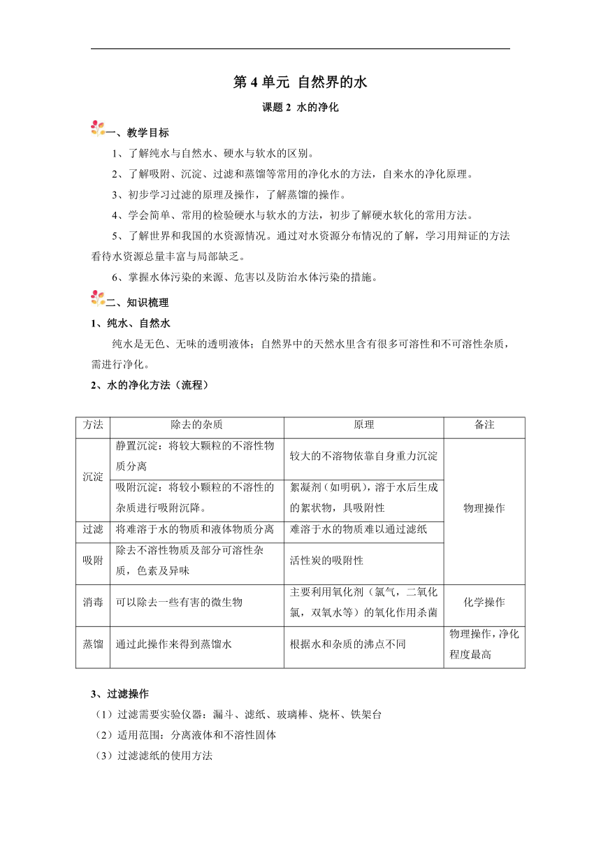 第四单元课题2水的净化 学案 -2021-2022学年九年级化学人教版上册