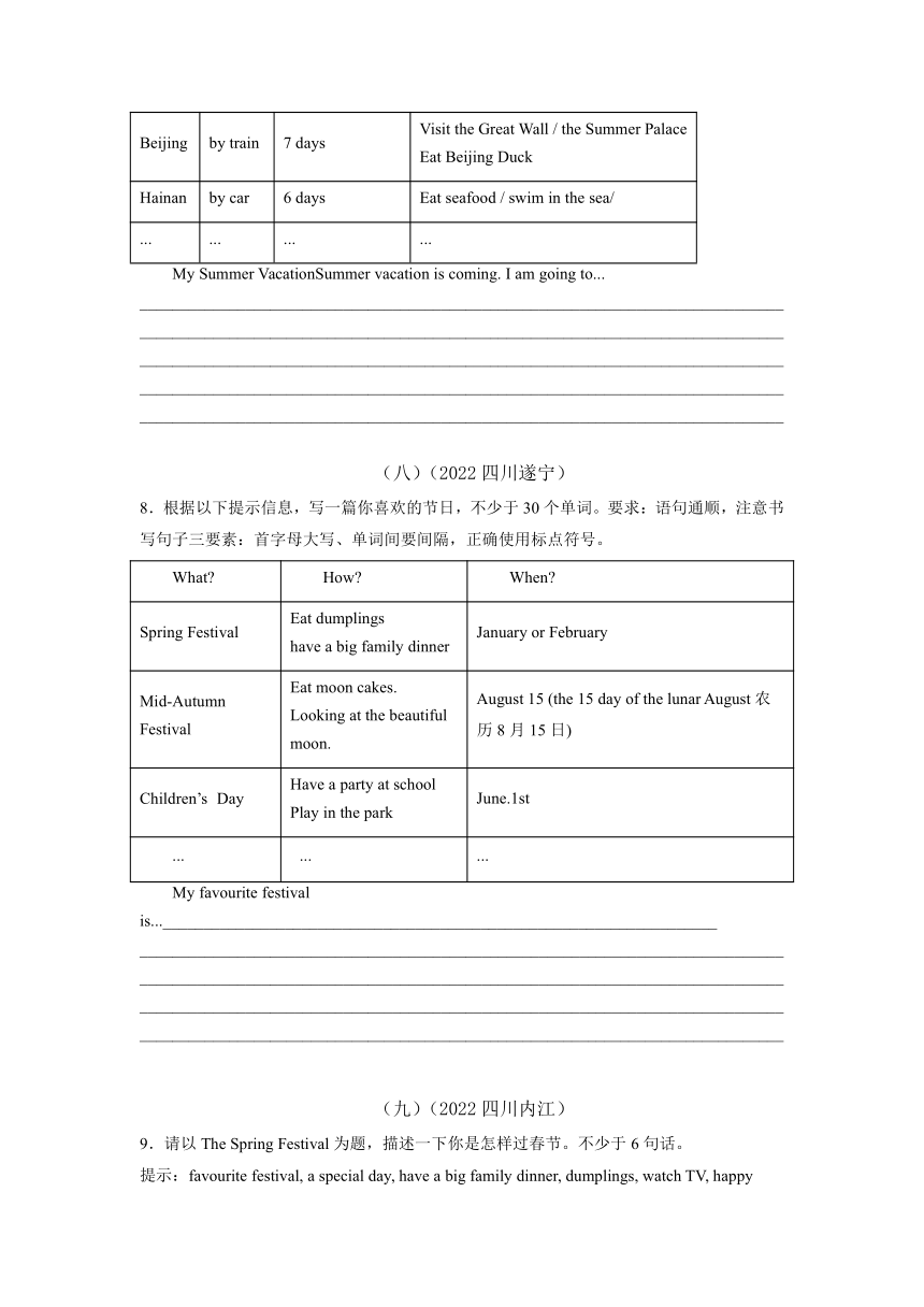 【真题汇编】四川省2022年级小学毕业考试英语真题 10 书面表达（含答案）