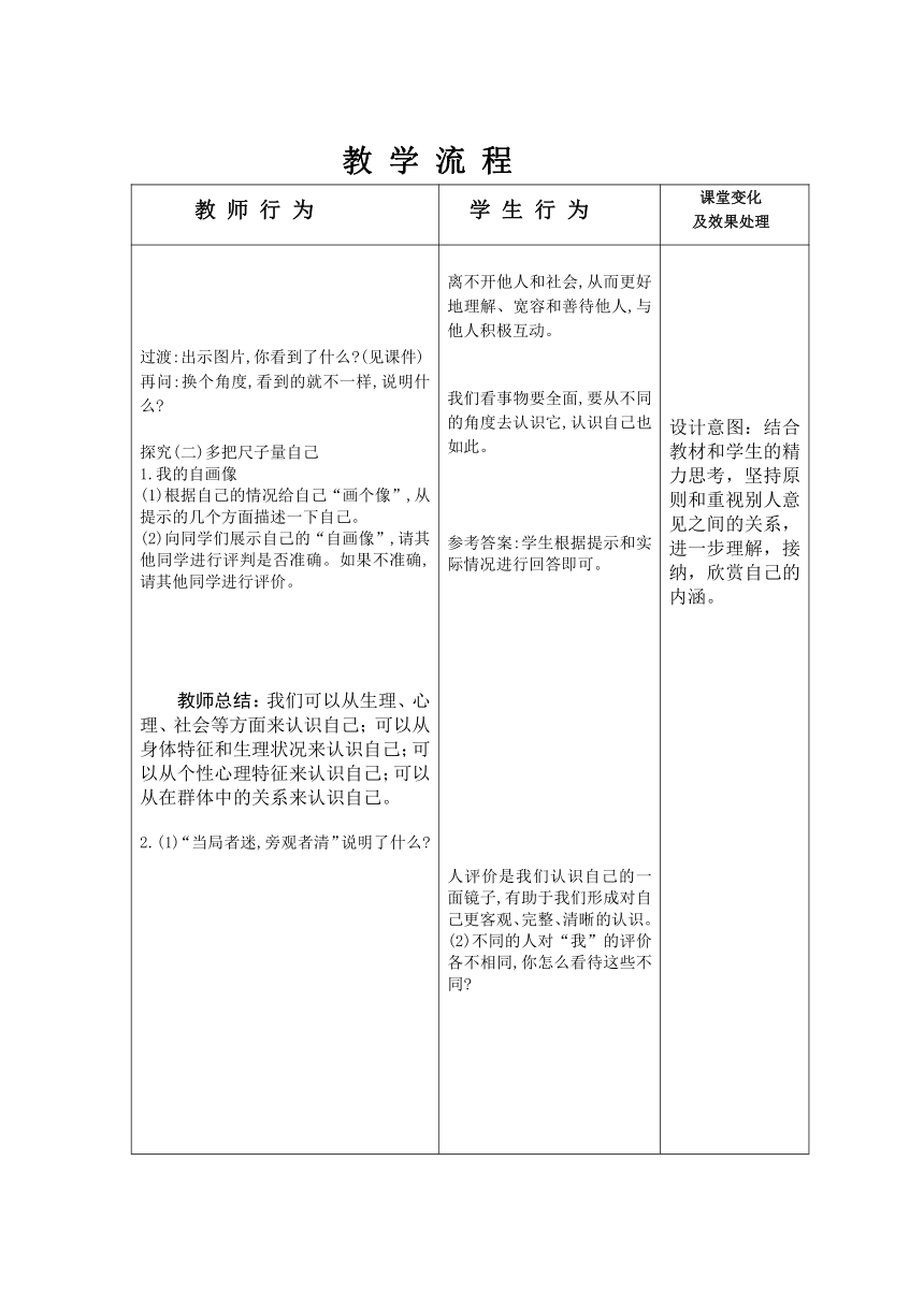 3.1 认识自己 （表格式）教案