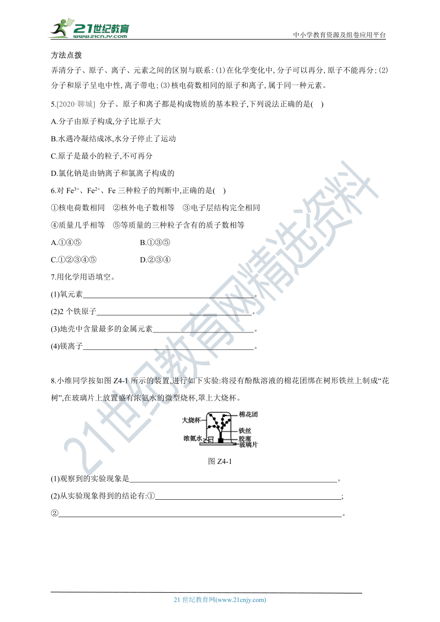 【人教九上化学学霸小灶作业】3单元中考特训(四) 分子、原子、离子、元素(附答案)