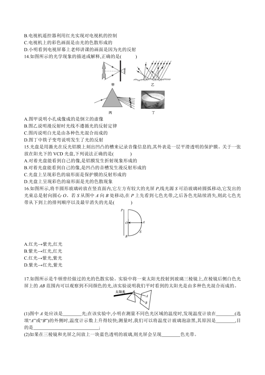 4.4　光的色散    2021---2022学年 沪科版八年级物理（含答案）