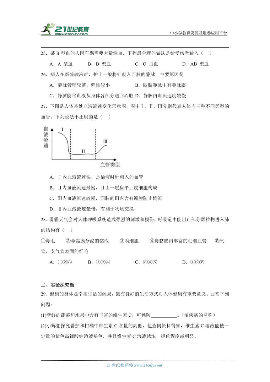 2023-2024年 北师大版 七年级下册生物期末综合训练（含解析）