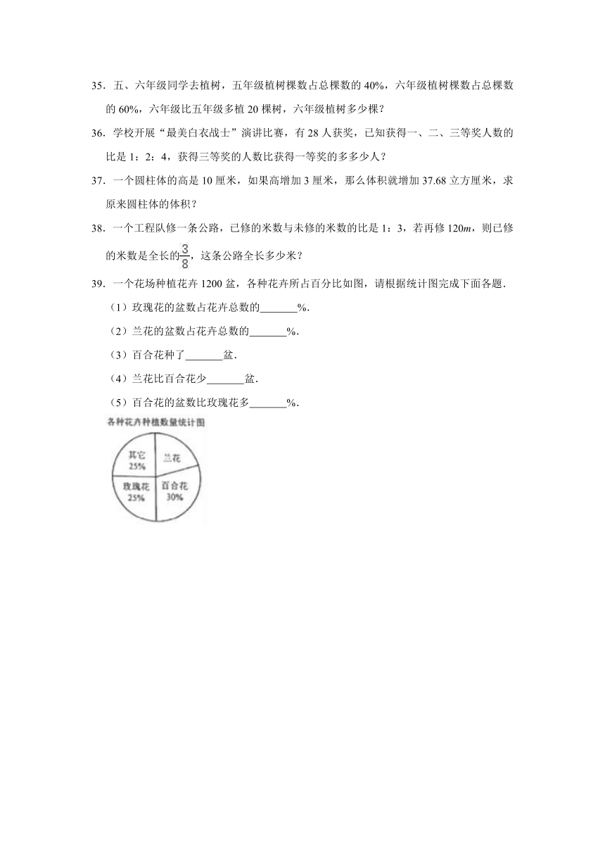 六年级下册数学试卷   2021年重庆市涪陵区小升初数学试卷 人教版（含答案解析版）