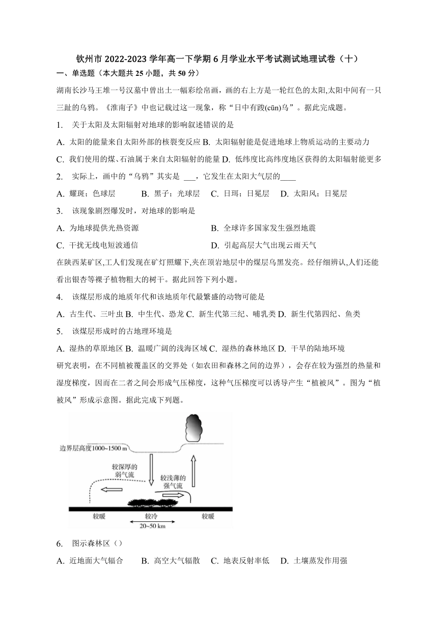 广西钦州市2022-2023学年高一下学期6月学业水平考试测试地理试卷（十）（含答案）