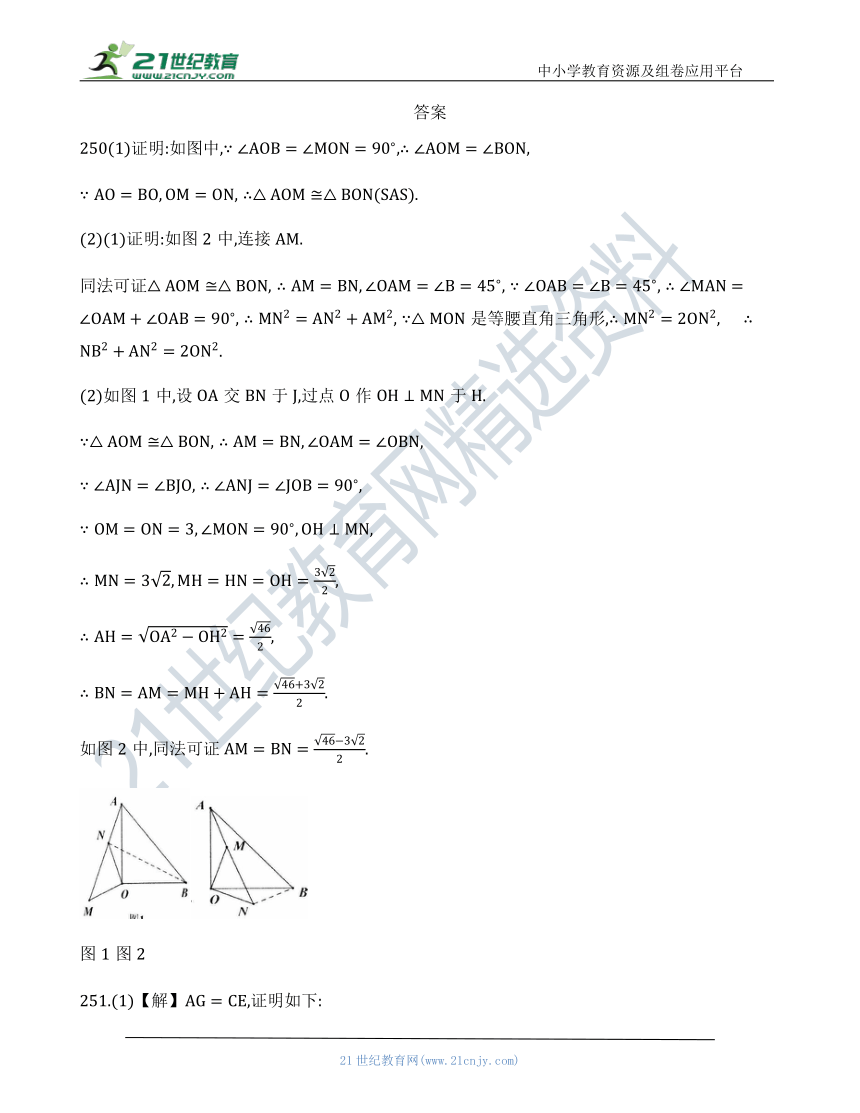 【中考数学几何模型】第十二节：旋转模型250-257（含答案）