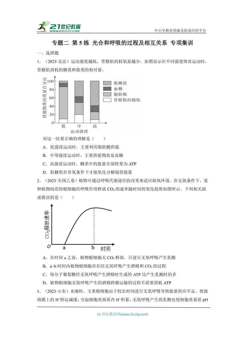 【考前冲刺】专题二 第5练 光合作用和细胞呼吸的过程及相互关系 专项集训（含解析）