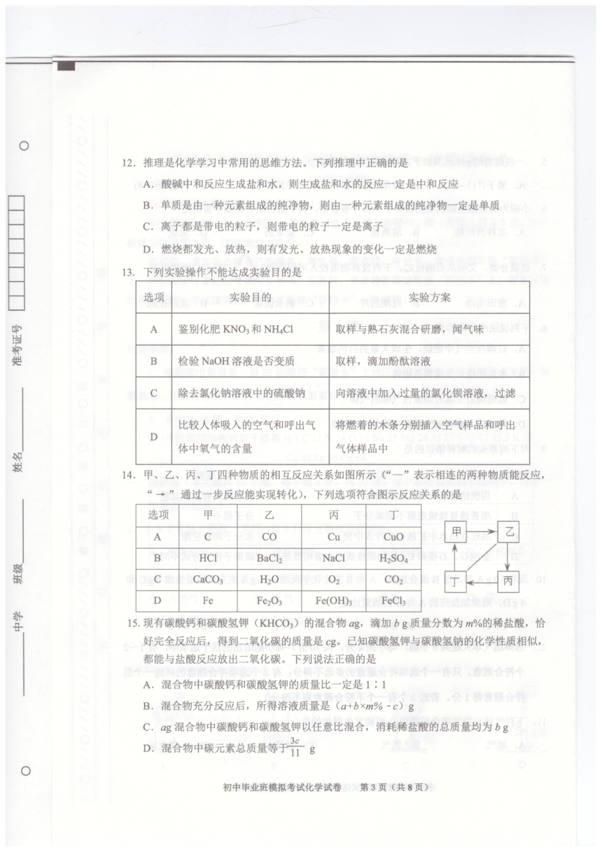 2023年天津市东丽区九年级一模化学试题(图片版 无答案）