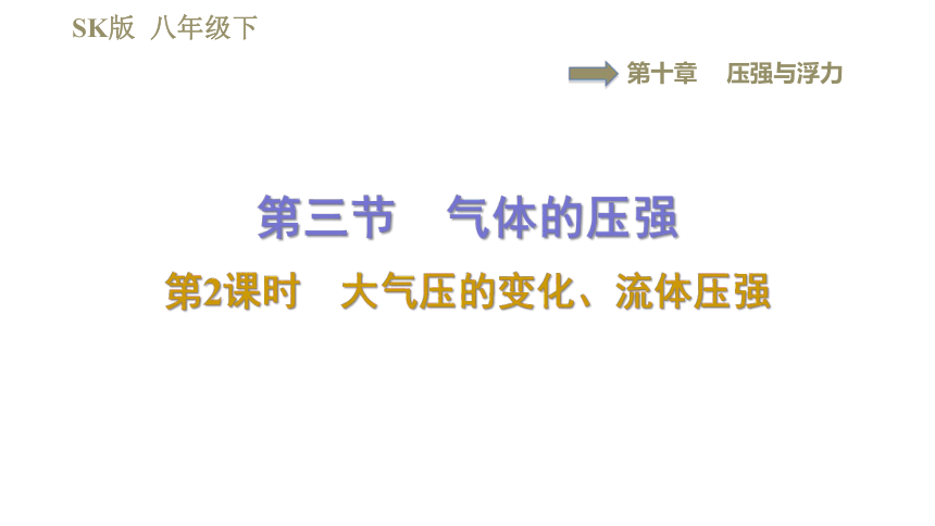 苏科版八年级下册物理习题课件 第10章 10.3.2大气压的变化、流体压强（33张）