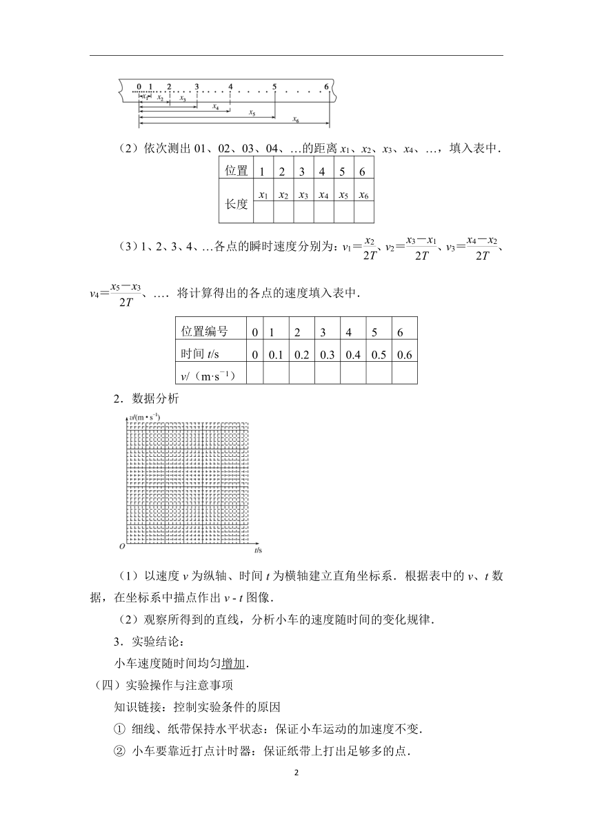 2.1 实验：探究小车速度随时间变化的规律—2022-2023学年高一物理人教版（2019）必修第一册导学案