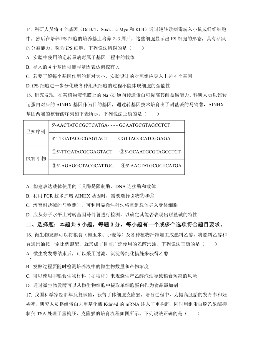 山东省潍坊市诸城繁华中学2023-2024学年高二下学期4月月考生物学试题（含解析）