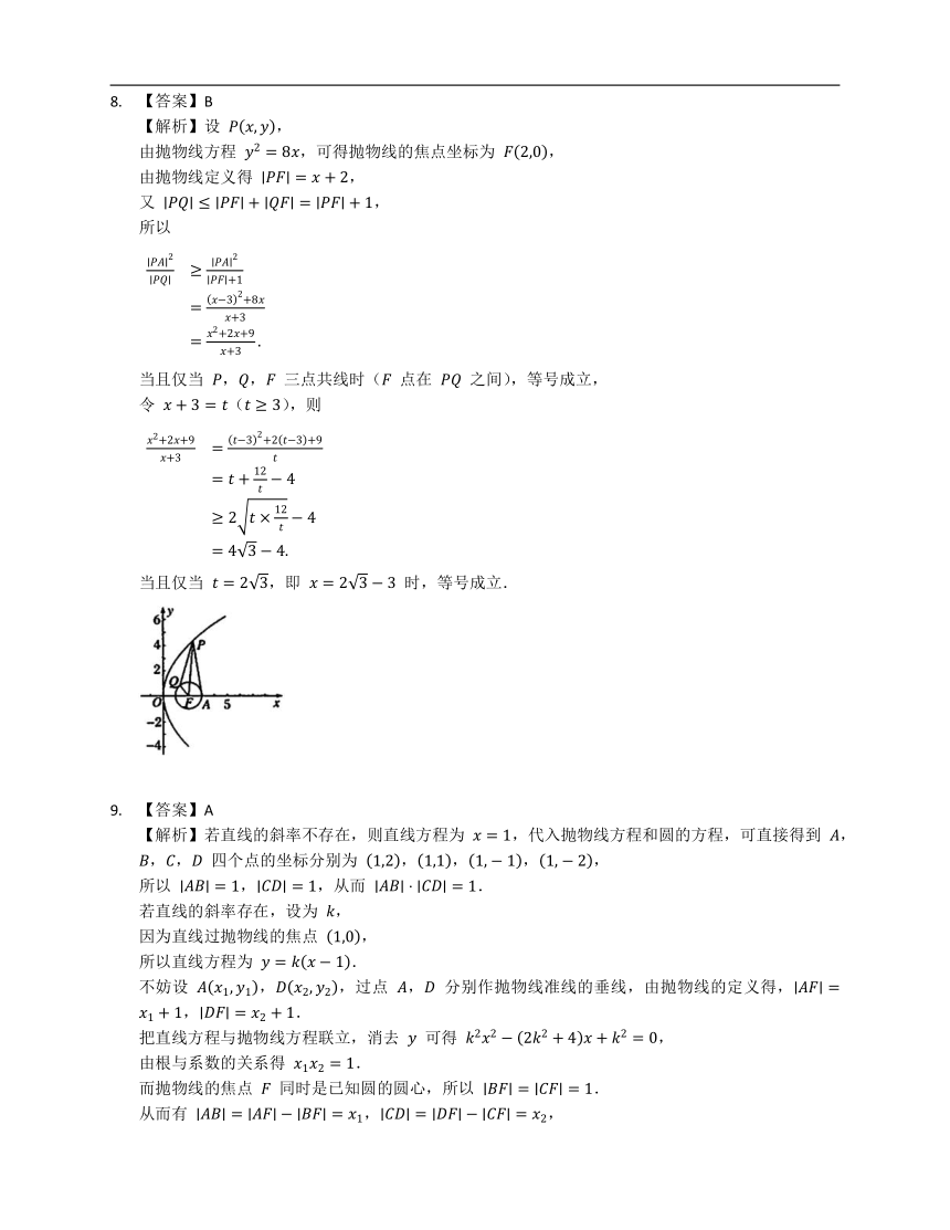 人教A版（2019）选修一3.3.2抛物线的简单几何性质（含解析）