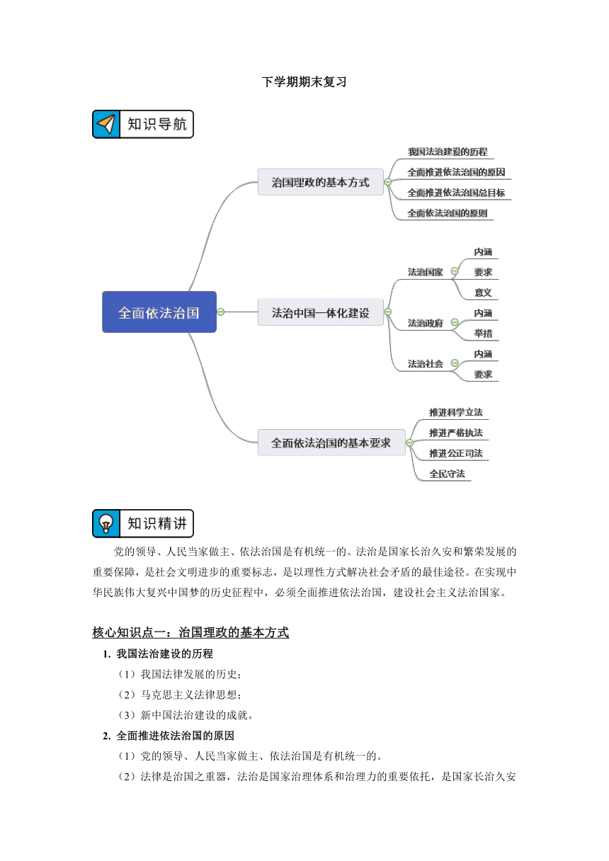 高中政治统编版必修三《政治与法治》下学期期末复习学案（含答案）