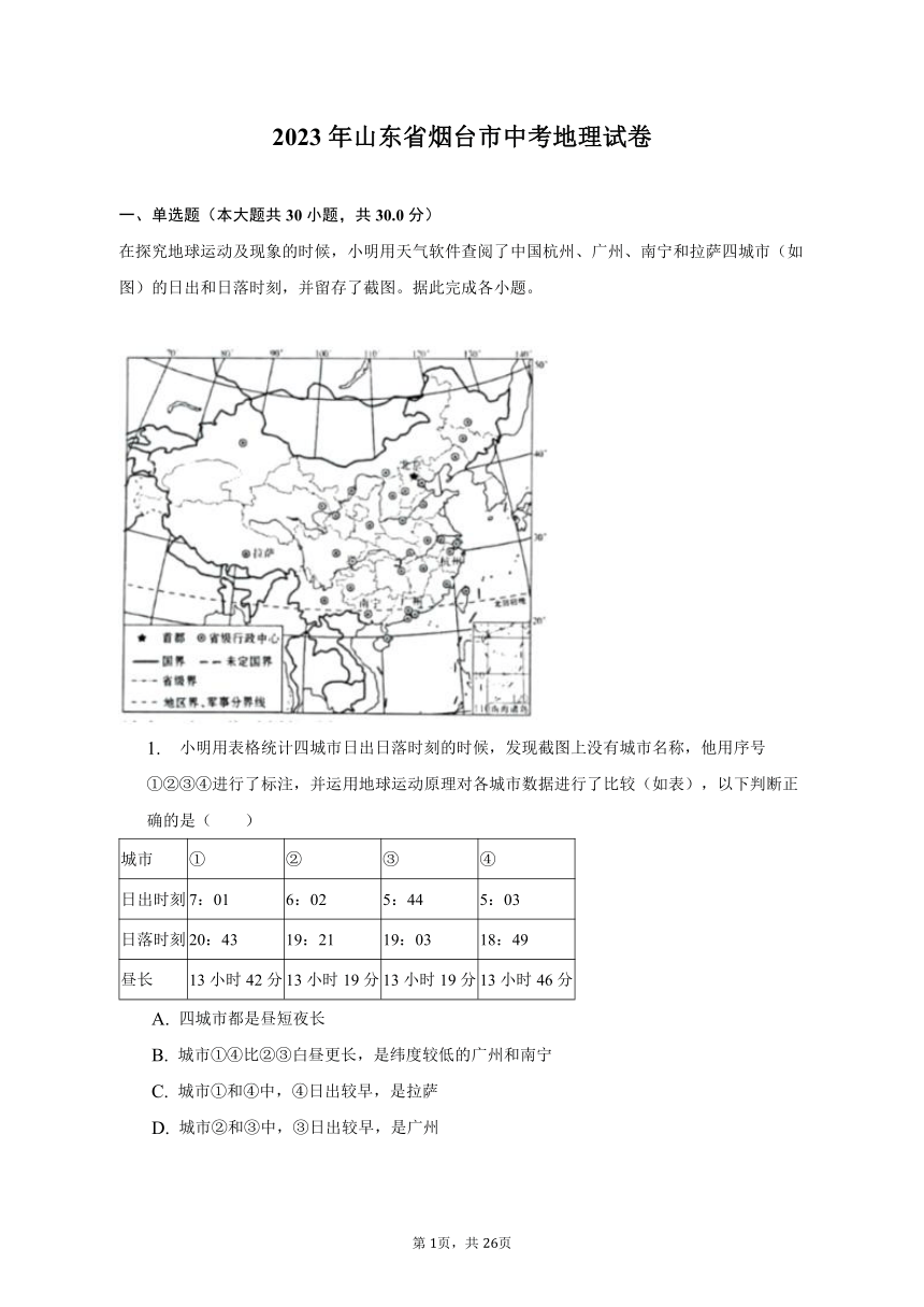 2023年山东省烟台市中考地理试卷（含解析）