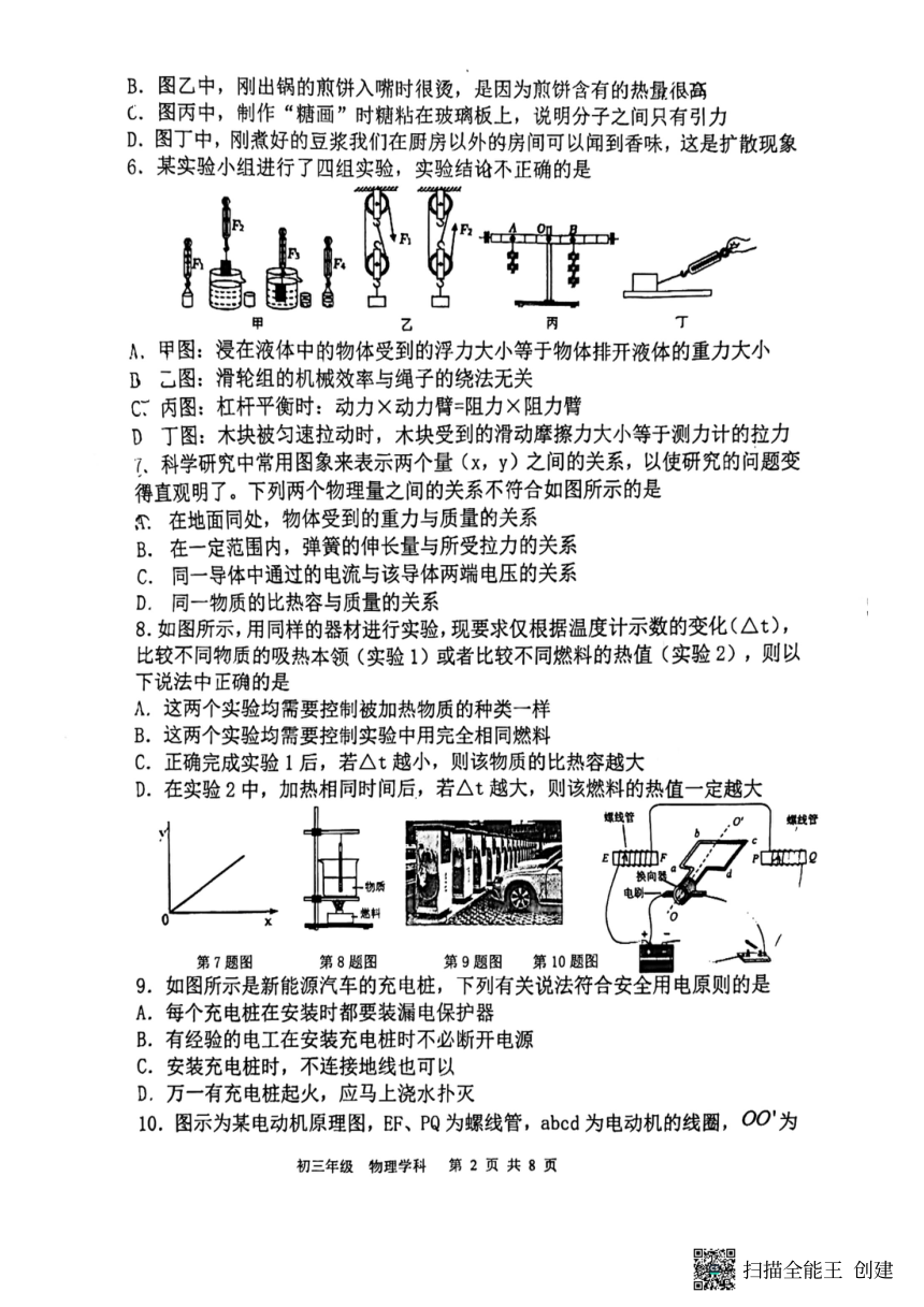 2024年江苏省扬州市梅岭中学九年级第一次模拟物理试题（PDF版 无答案）