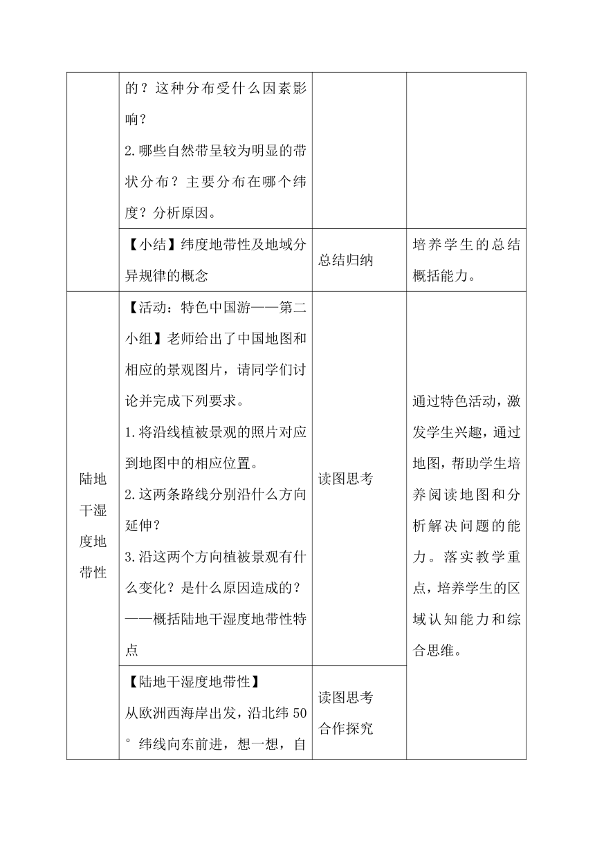 5.2 自然地理环境的地域分异规律 第二课时 教学设计（表格式）