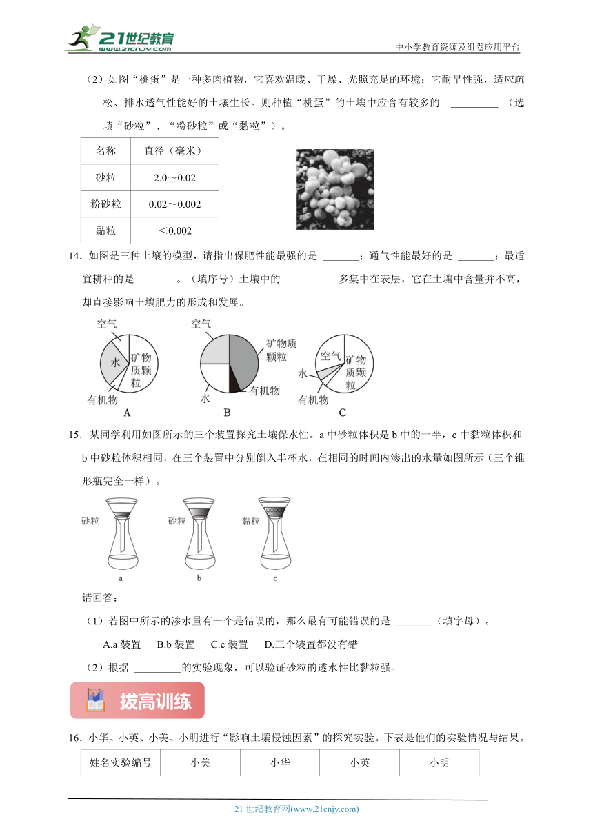 浙教版八下科学期中专题11 土壤与空气保护（含答案）