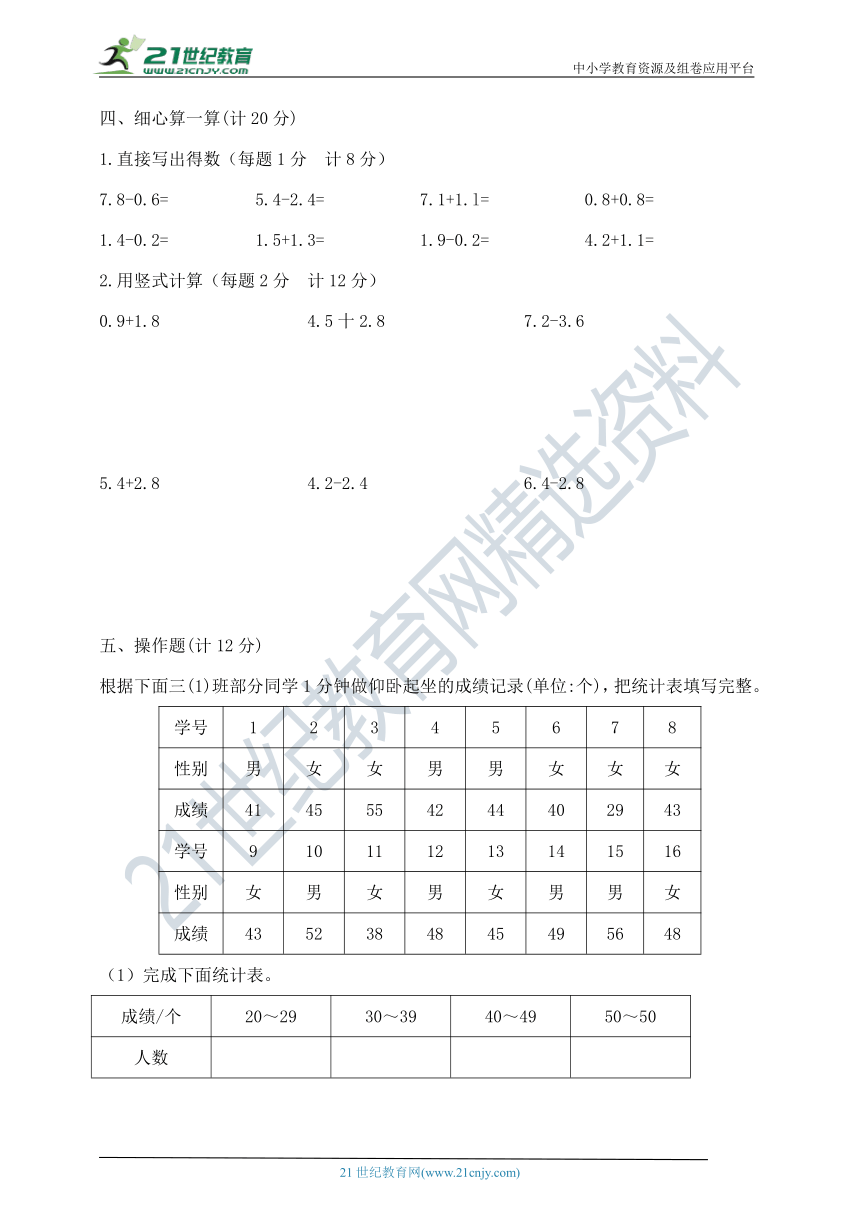 三年级下册数学第八、九单元达标金卷  苏教版（含答案）