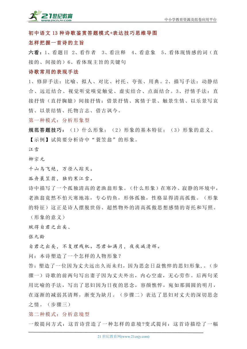 【2022名师导航】中考语文一轮10.古代诗歌（13种诗歌鉴赏 答题模式+表达技巧思维导图）