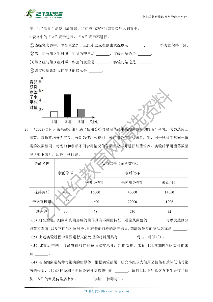 【备考2023】2022年中考生物真题分类汇编18——传染病和免疫部分（含解析）