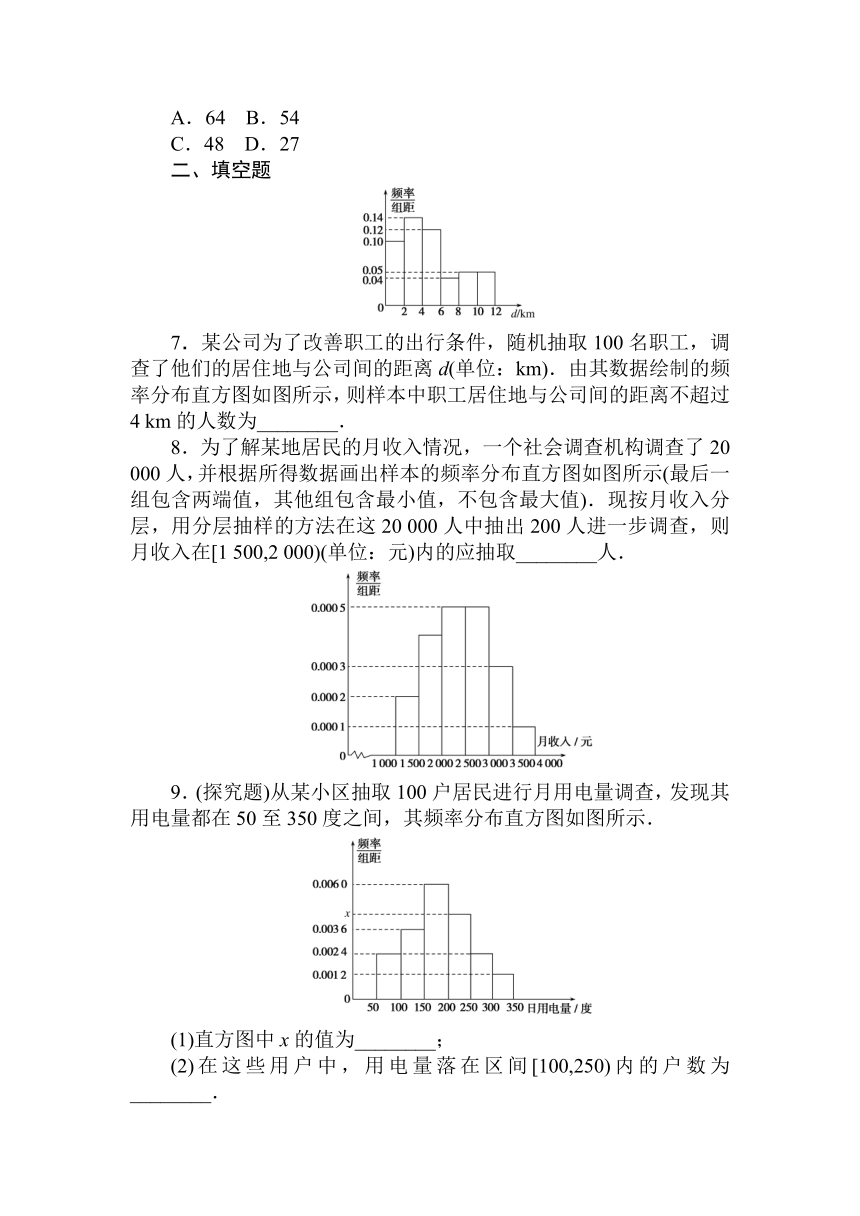 人教B版（2019）高中数学 必修第二册同步训练 5.1.3.2 第2课时　频数分布直方图与频率分布直方图word版含答案