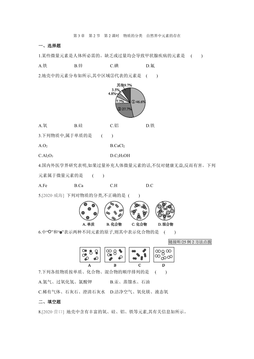 沪教版（全国）化学九年级上册课课练：3.2　第2课时　物质的分类　自然界中元素的存在（word版有答案）