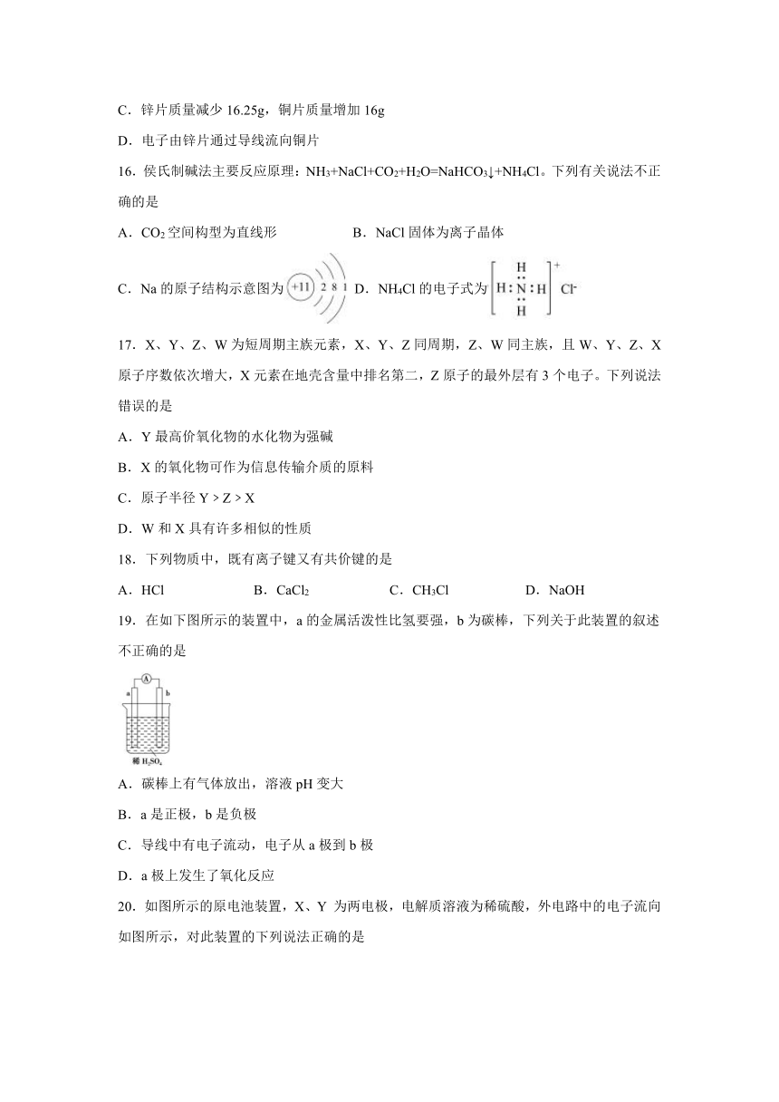 黑龙江省齐市三立高中2020-2021学年高一下学期期中考试化学试题 Word版含解析