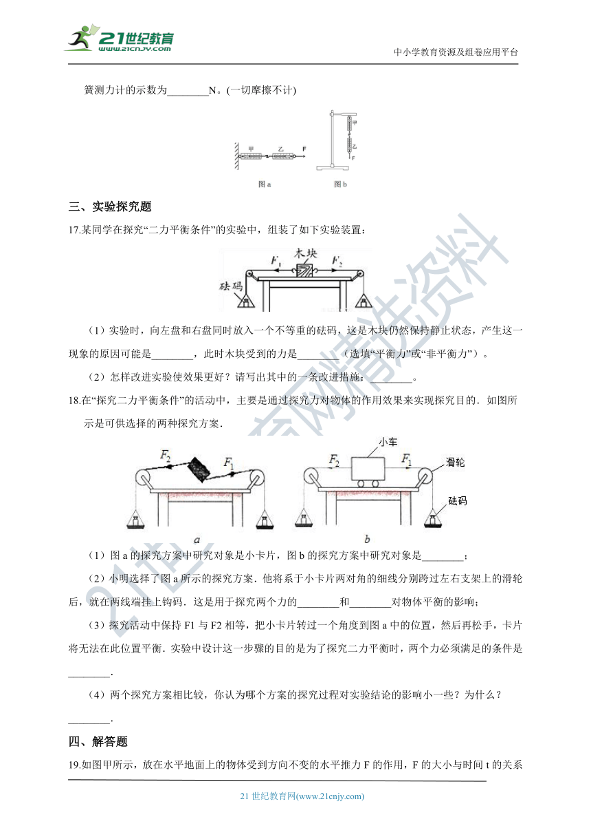 浙教版科学 七年级下 第三章 第5节 二力平衡的条件 同步练习（含解析）