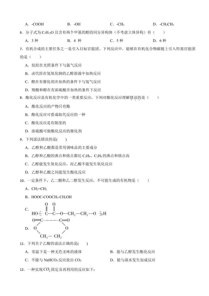 7.3 乙醇与乙酸 同步练习 2023-2024学年高一下学期化学人教版（2019）必修第二册（含解析）