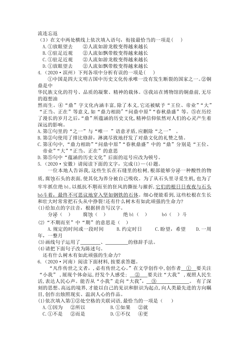 2021年中考语文二轮复习训练 专题四  语段综合（含答案解析）