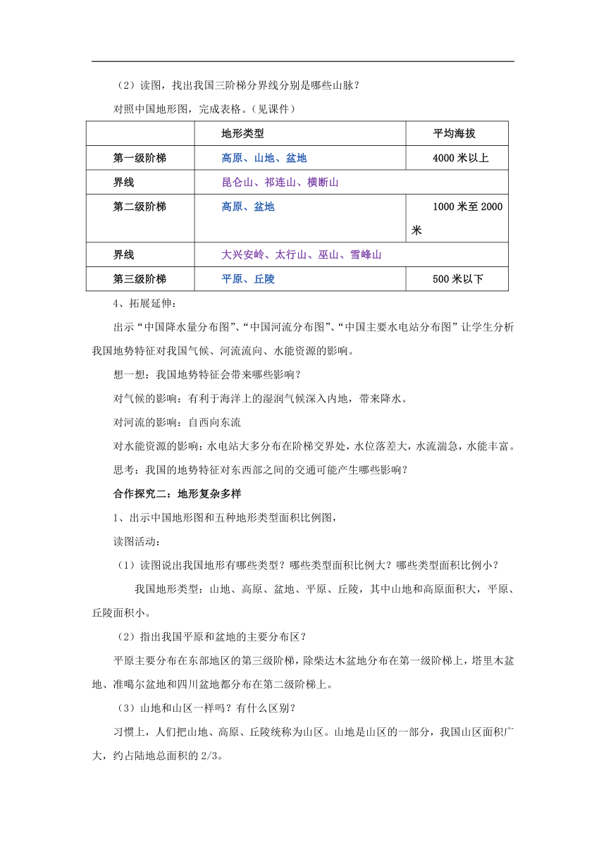 初中地理商务星球版八年级上册2.1地形地势特征（第一课时） 同步教案