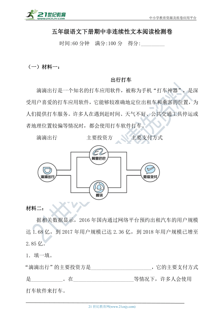 【单元提优】人教统编版五年级下册语文试题-期中非连续性文本阅读检测卷（含答案）